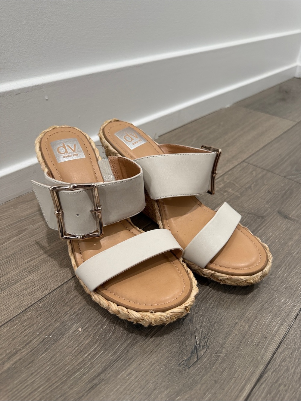 DV by Dolce Vita Cream Espadrille Wedge Slide Sandals with Buckle